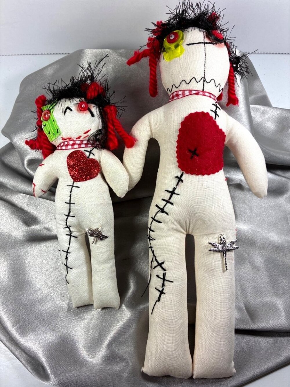 Handmade Halloween Rag Doll Pair Primitive Folk Art Creepy Cute OOAK 13" & 8" - Picture 2 of 15
